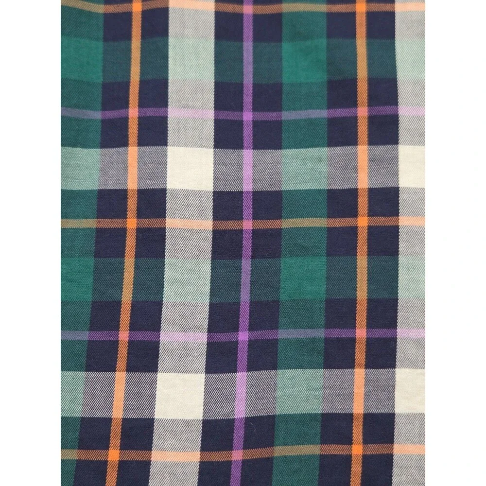 Peter Millar Long Sleeve Shirt Mens Large Button Up Green Navy Plaid 100% Cotton